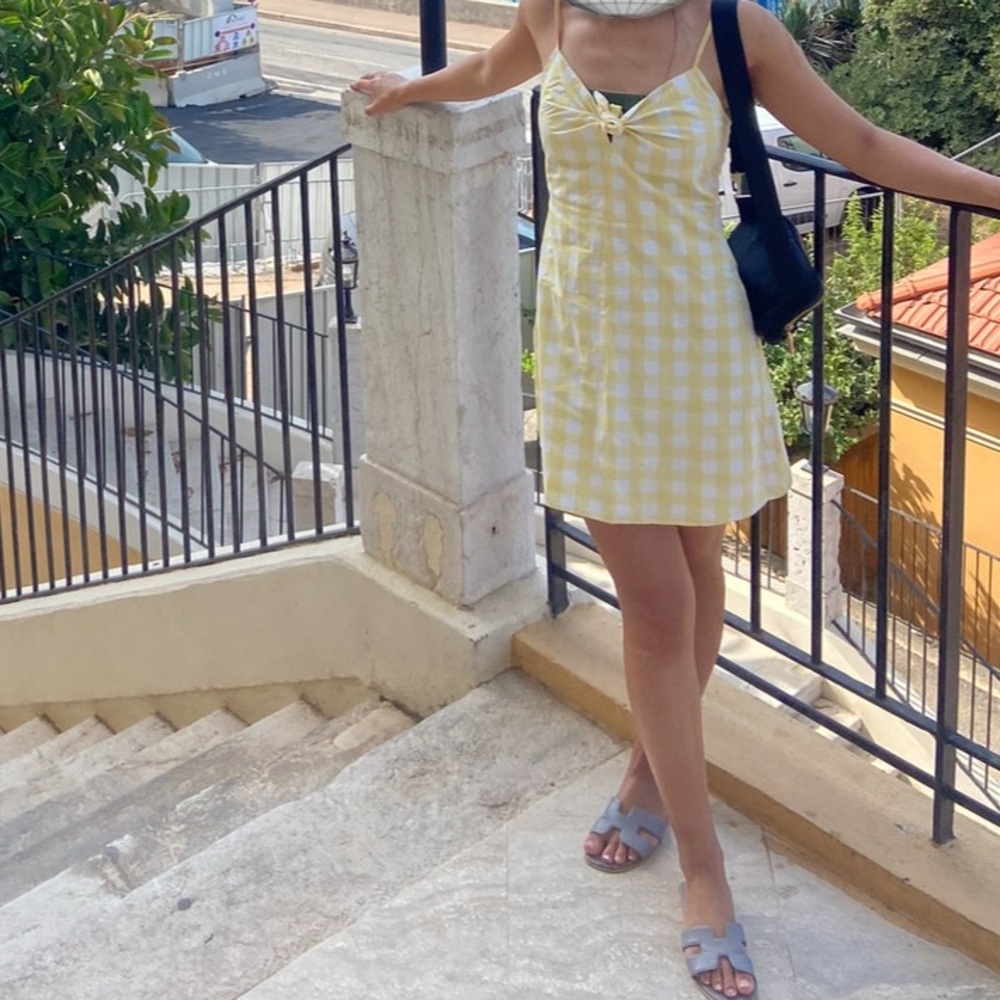 Mango Mini Pale Yellow and White Plaid Dress